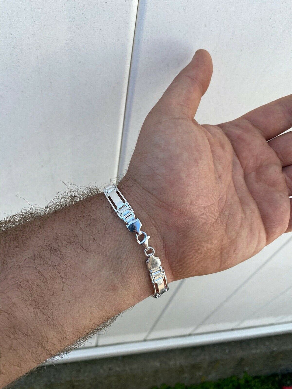 HarlemBling Mens Real Solid 925 Sterling Silver Presidential Custom Link Bracelet 9mm Wide