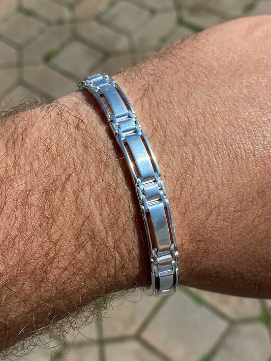 HarlemBling Mens Real Solid 925 Sterling Silver Presidential Custom Link Bracelet 9mm Wide