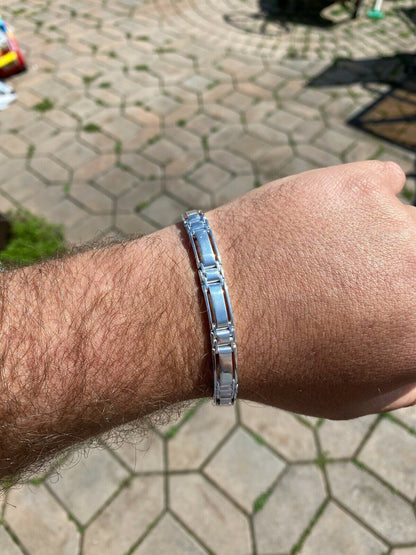 HarlemBling Mens Real Solid 925 Sterling Silver Presidential Custom Link Bracelet 9mm Wide