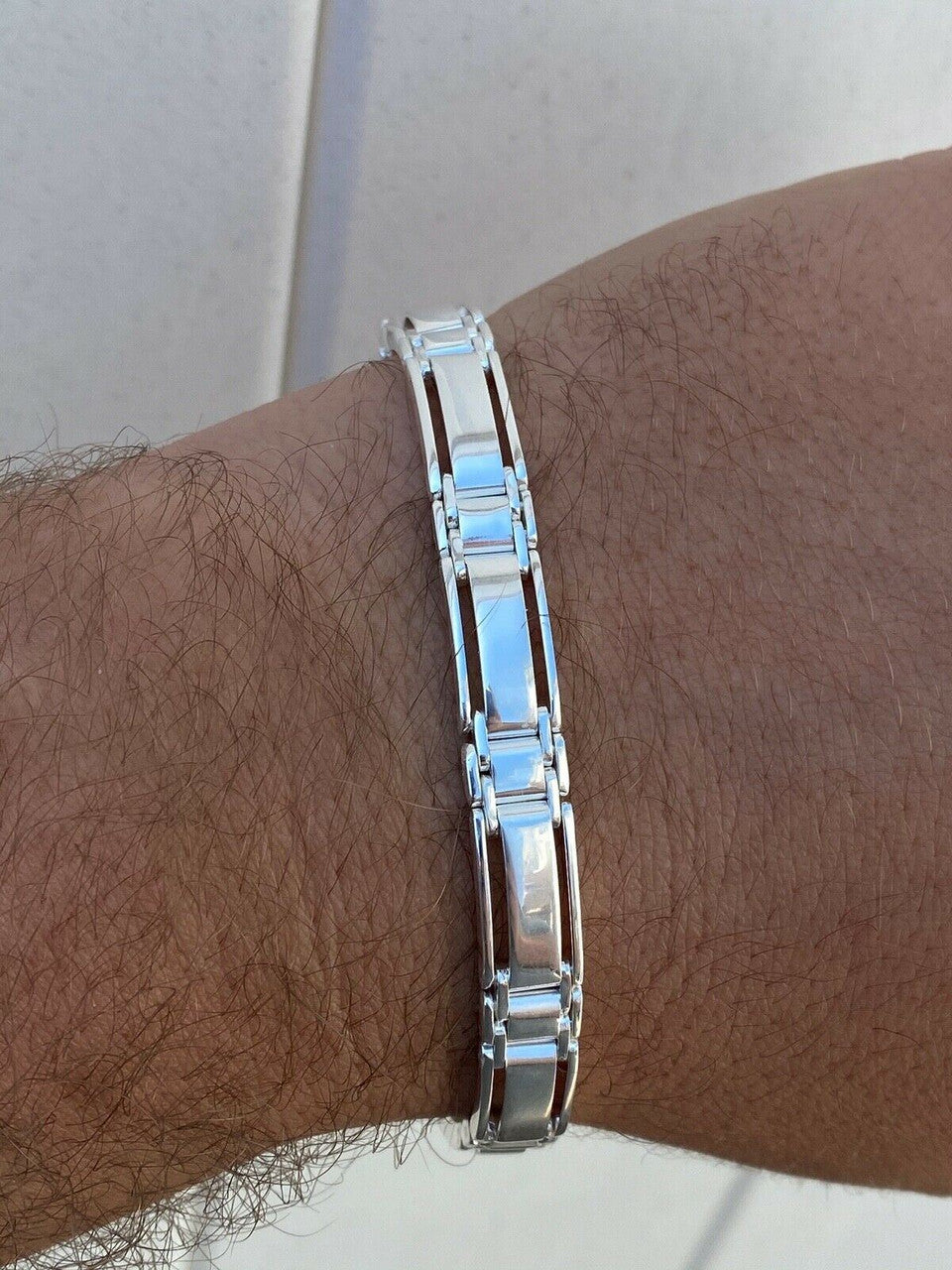 HarlemBling Mens Real Solid 925 Sterling Silver Presidential Custom Link Bracelet 9mm Wide