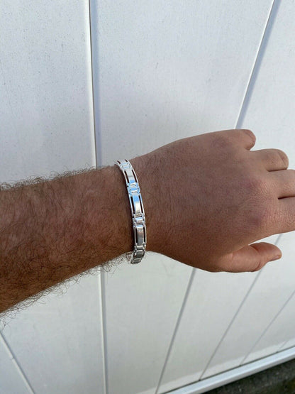 HarlemBling Mens Real Solid 925 Sterling Silver Presidential Custom Link Bracelet 9mm Wide