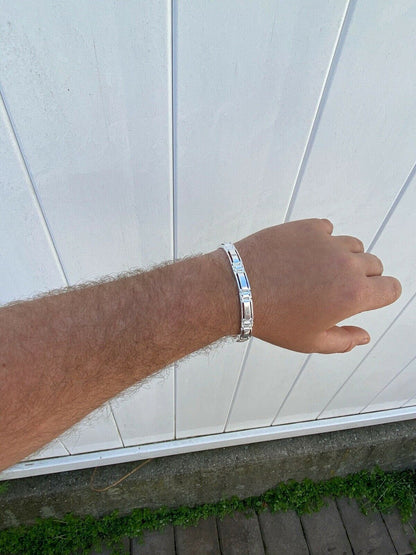 HarlemBling Mens Real Solid 925 Sterling Silver Presidential Custom Link Bracelet 9mm Wide