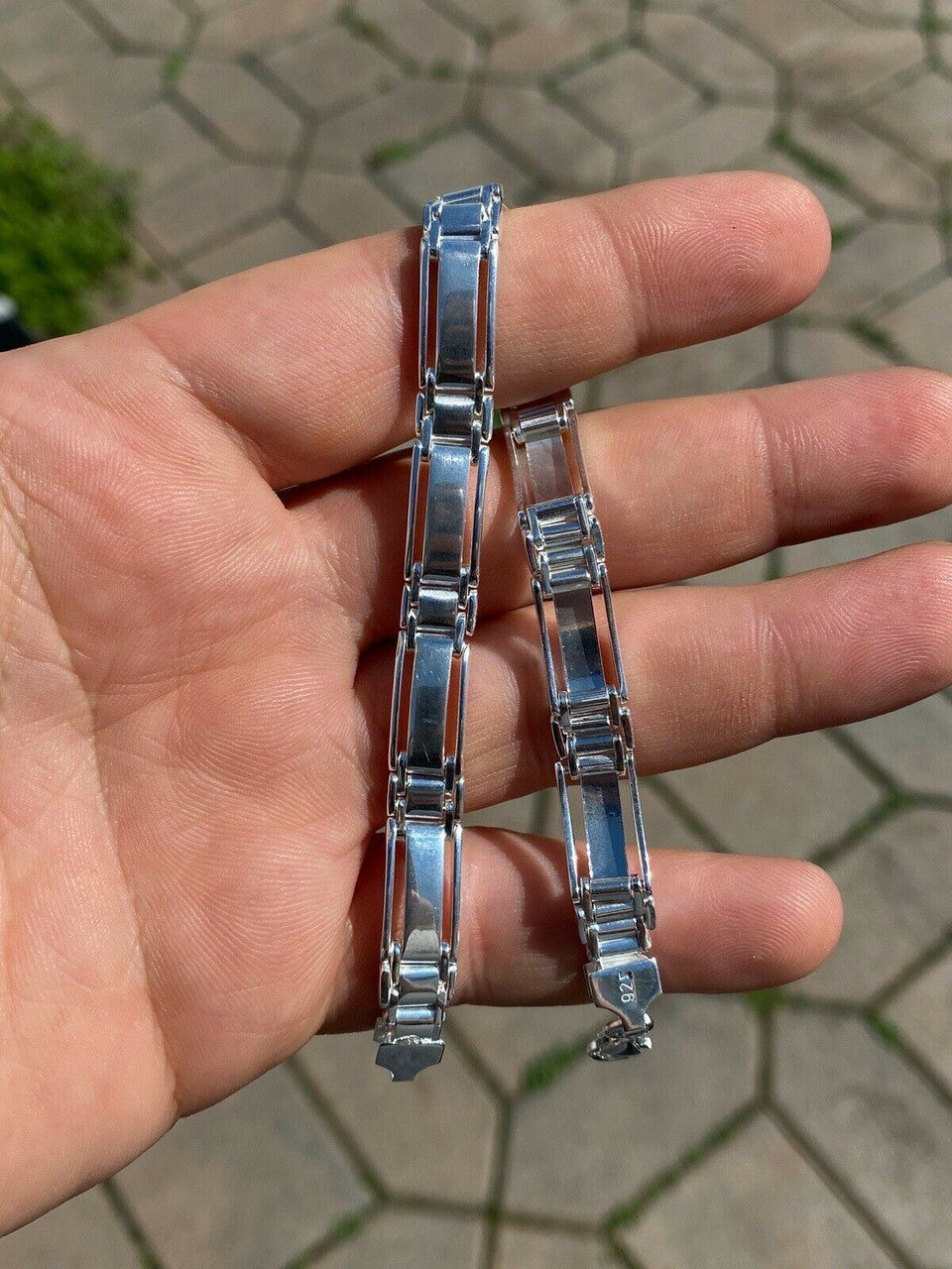 HarlemBling Mens Real Solid 925 Sterling Silver Presidential Custom Link Bracelet 9mm Wide