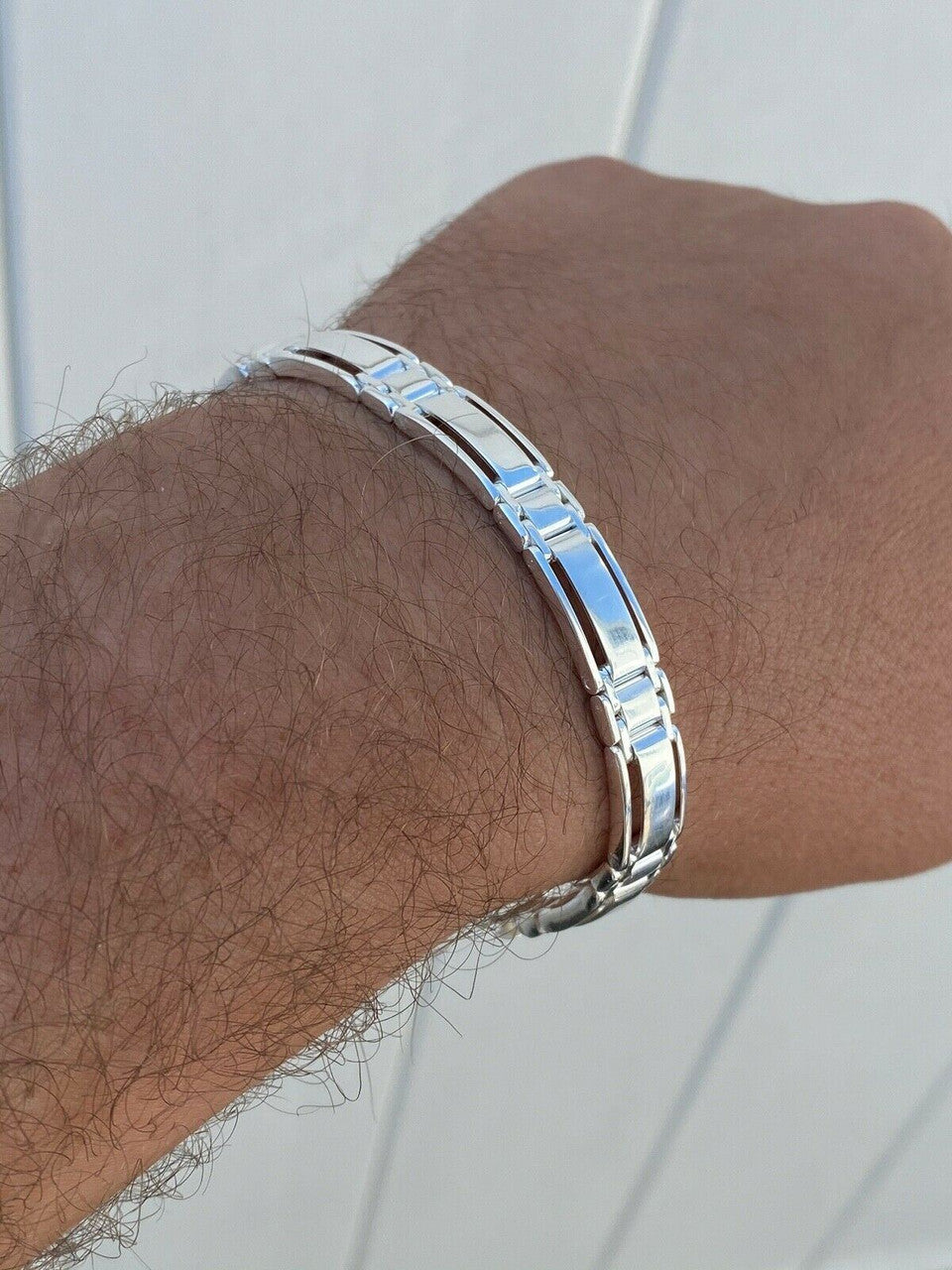 HarlemBling Mens Real Solid 925 Sterling Silver Presidential Custom Link Bracelet 9mm Wide