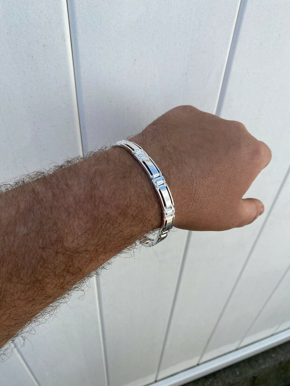 HarlemBling Mens Real Solid 925 Sterling Silver Presidential Custom Link Bracelet 9mm Wide