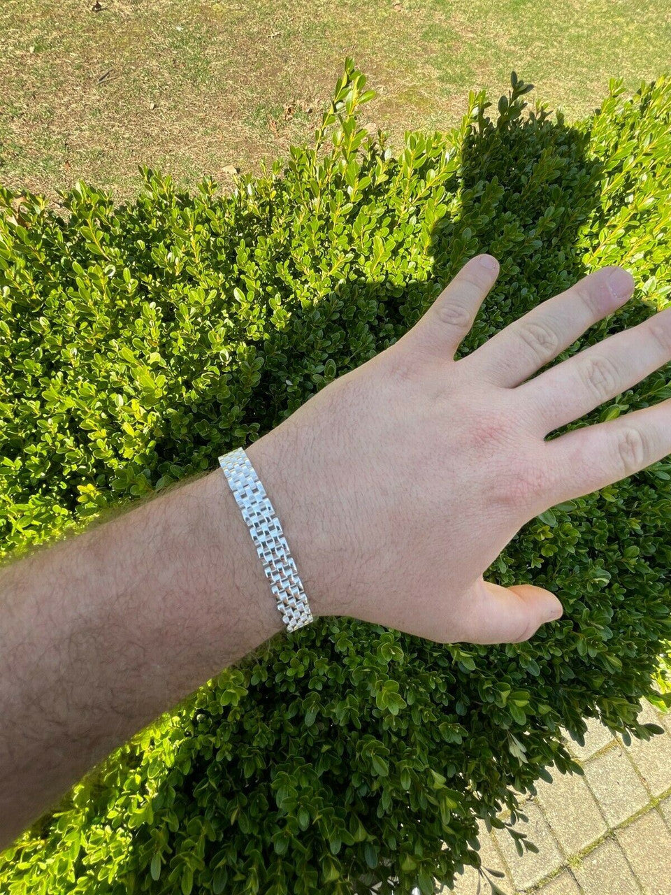 HarlemBling Mens Real Solid 925 Sterling Silver Presidential Custom Watch Link Bracelet 10mm