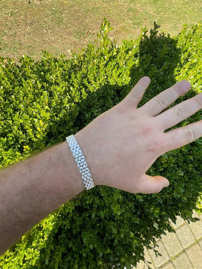 HarlemBling Mens Real Solid 925 Sterling Silver Presidential Custom Watch Link Bracelet 10mm