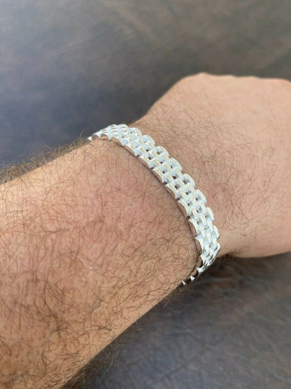 HarlemBling Mens Real Solid 925 Sterling Silver Presidential Custom Watch Link Bracelet 10mm