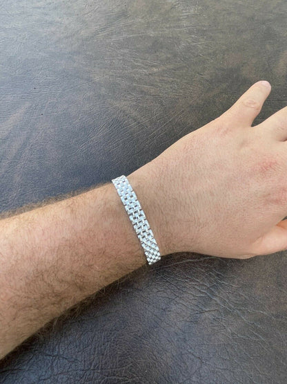 HarlemBling Mens Real Solid 925 Sterling Silver Presidential Custom Watch Link Bracelet 10mm