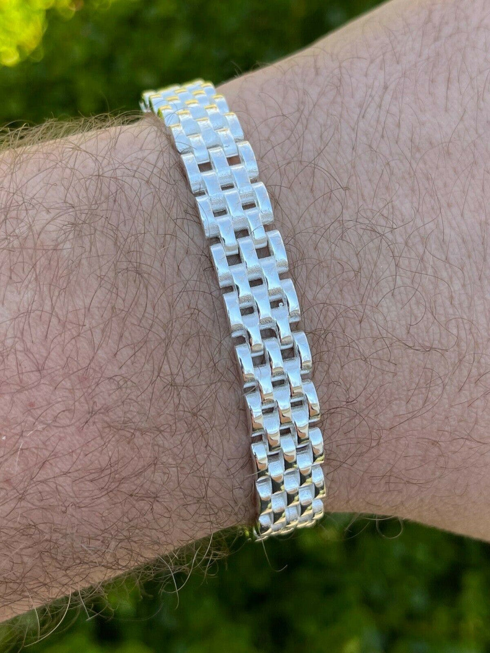 HarlemBling Mens Real Solid 925 Sterling Silver Presidential Custom Watch Link Bracelet 10mm