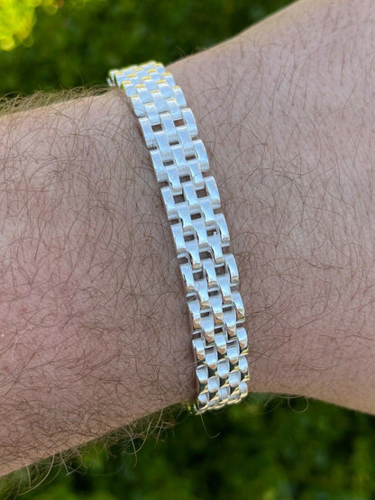 HarlemBling Mens Real Solid 925 Sterling Silver Presidential Custom Watch Link Bracelet 10mm