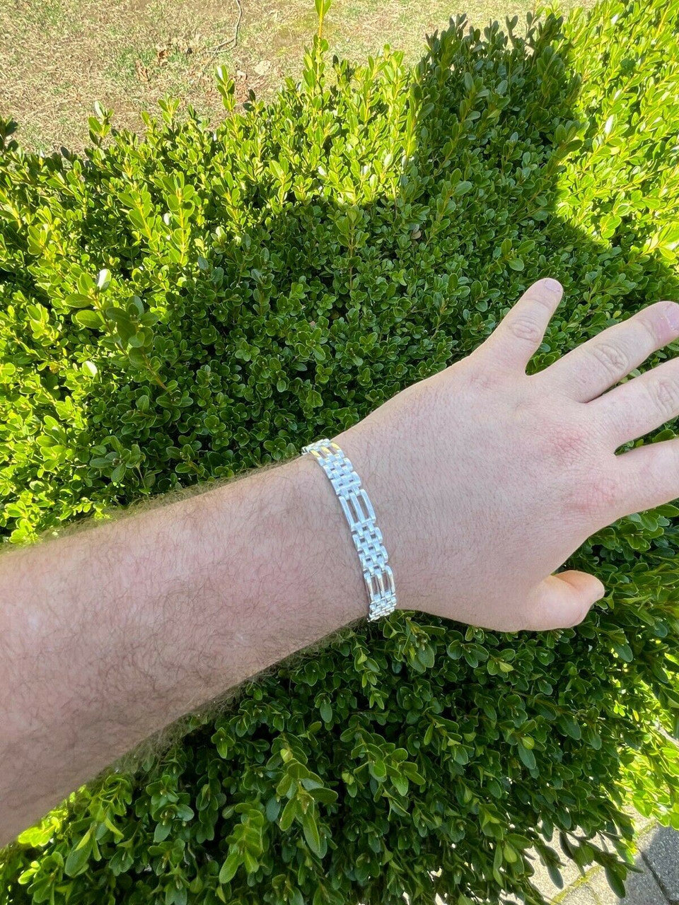 HarlemBling Mens Real Solid 925 Sterling Silver Presidential Panther Link Bracelet 10mm