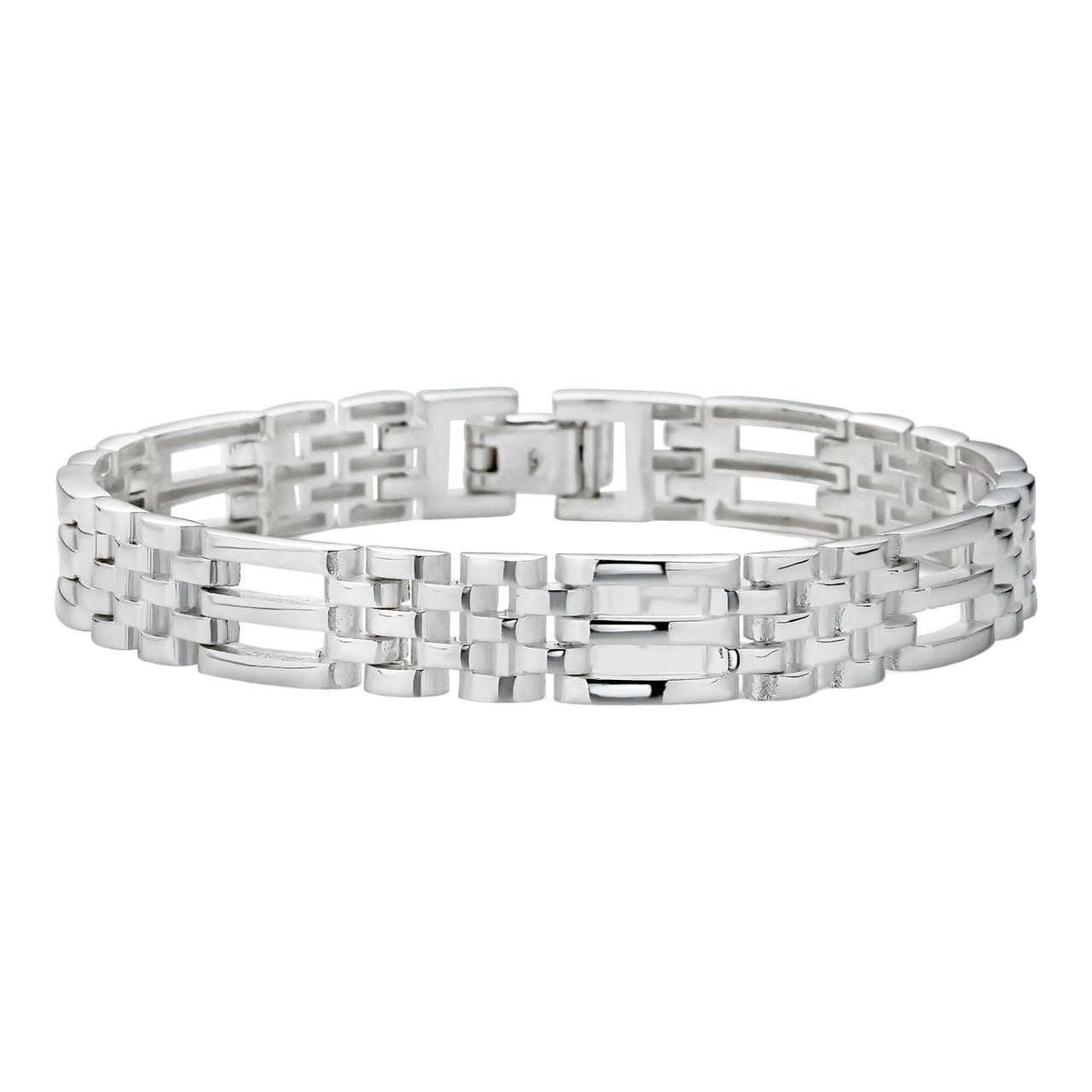 HarlemBling Men's Real Solid 925 Sterling Silver Presidential Panther Link Bracelet 10mm