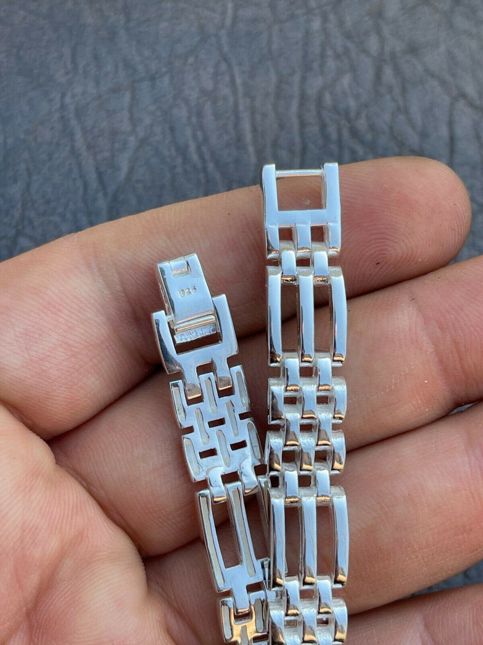 HarlemBling Mens Real Solid 925 Sterling Silver Presidential Panther Link Bracelet 10mm