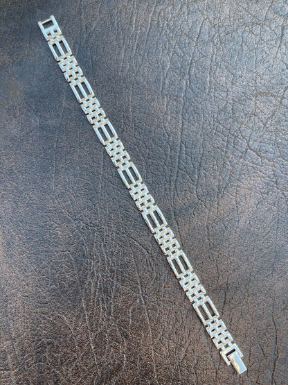 HarlemBling Mens Real Solid 925 Sterling Silver Presidential Panther Link Bracelet 10mm