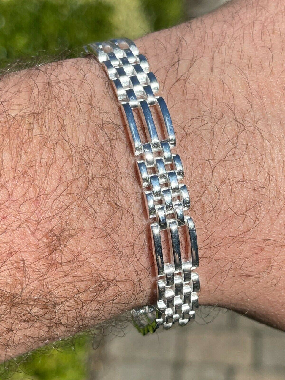 HarlemBling Mens Real Solid 925 Sterling Silver Presidential Panther Link Bracelet 10mm