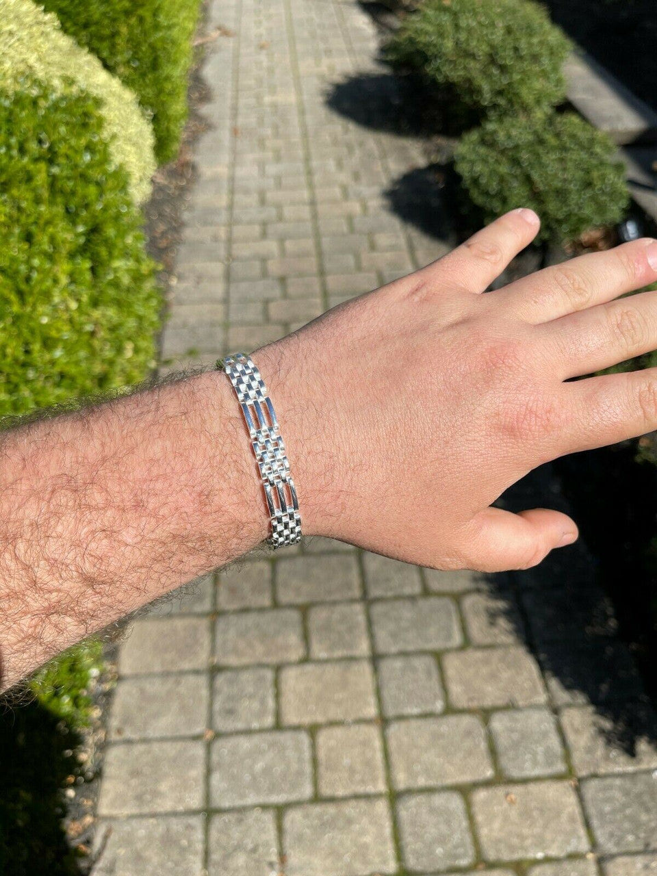 HarlemBling Mens Real Solid 925 Sterling Silver Presidential Panther Link Bracelet 10mm