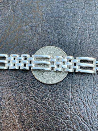 HarlemBling Mens Real Solid 925 Sterling Silver Presidential Panther Link Bracelet 10mm