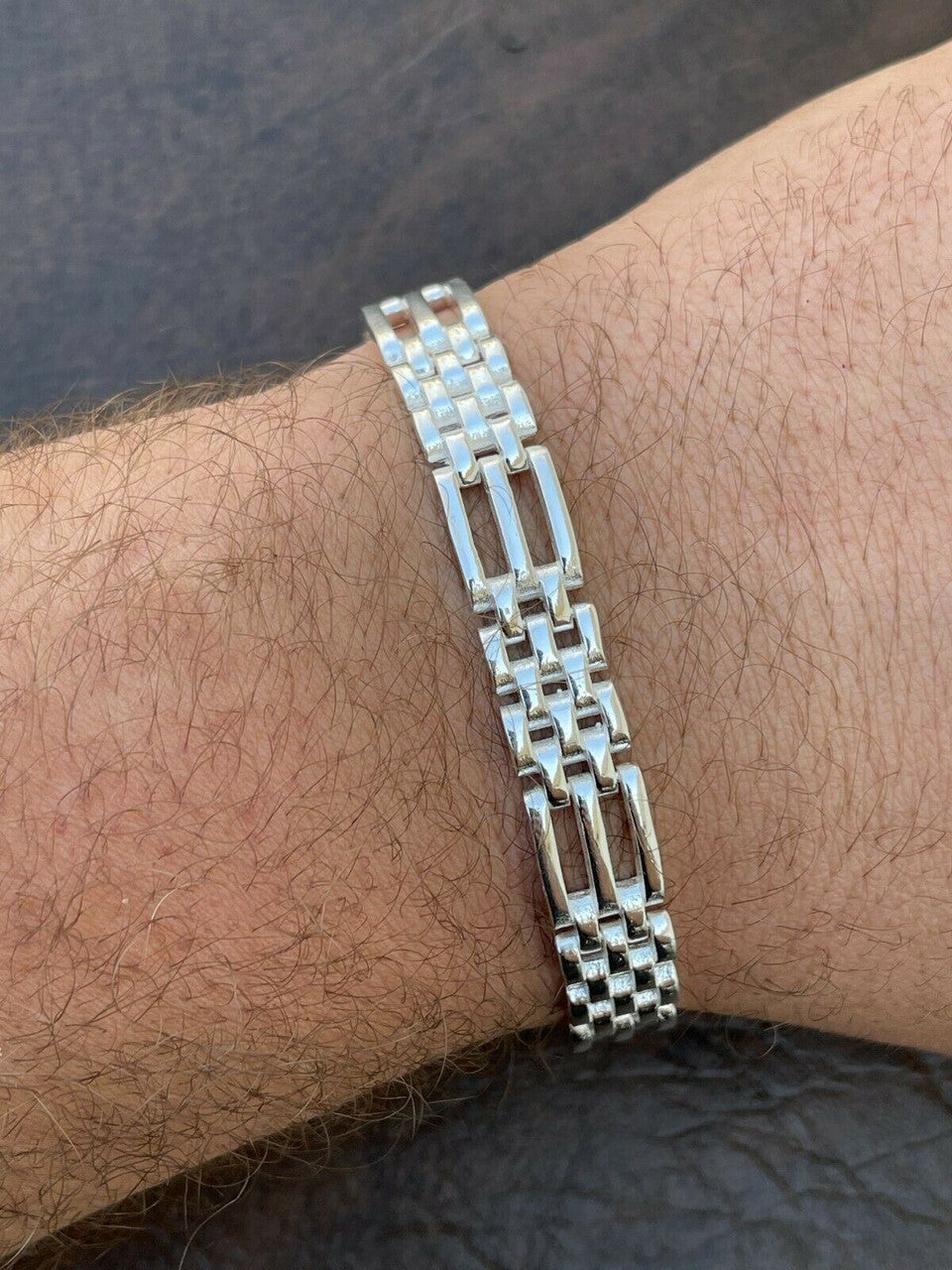 HarlemBling Mens Real Solid 925 Sterling Silver Presidential Panther Link Bracelet 10mm