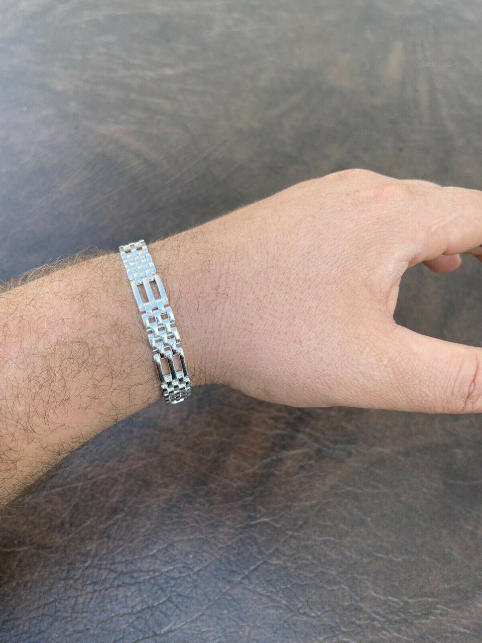 HarlemBling Mens Real Solid 925 Sterling Silver Presidential Panther Link Bracelet 10mm