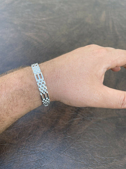 HarlemBling Mens Real Solid 925 Sterling Silver Presidential Panther Link Bracelet 10mm