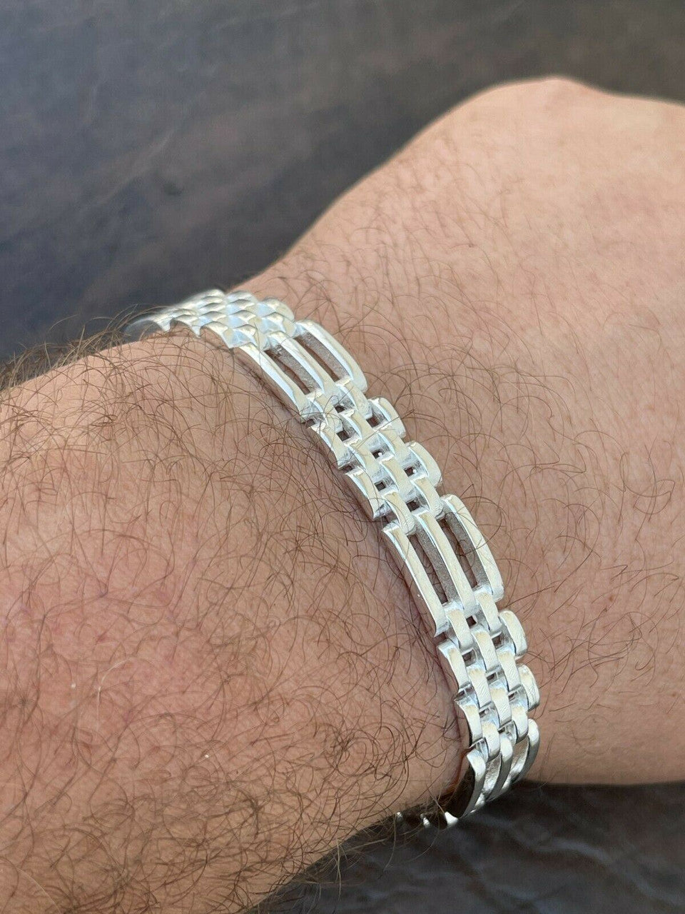 HarlemBling Mens Real Solid 925 Sterling Silver Presidential Panther Link Bracelet 10mm