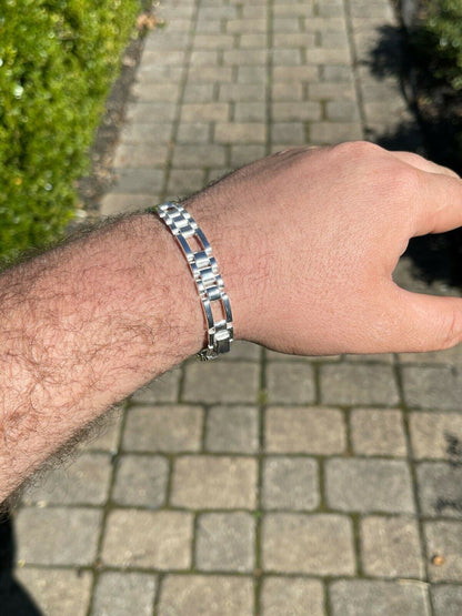 HarlemBling Mens Real Solid 925 Sterling Silver Presidential Panther Link Bracelet Hip Hop