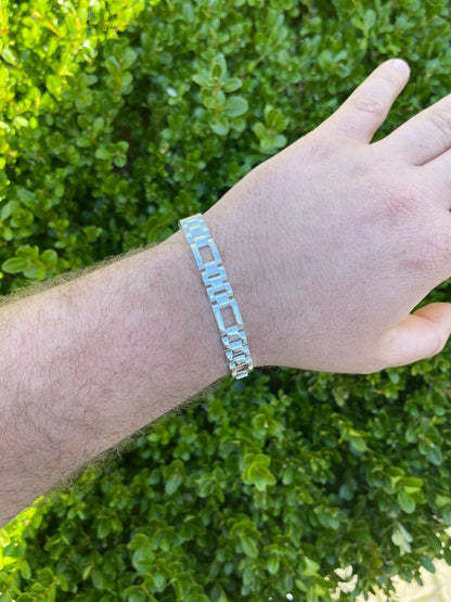 HarlemBling Mens Real Solid 925 Sterling Silver Presidential Panther Link Bracelet Hip Hop