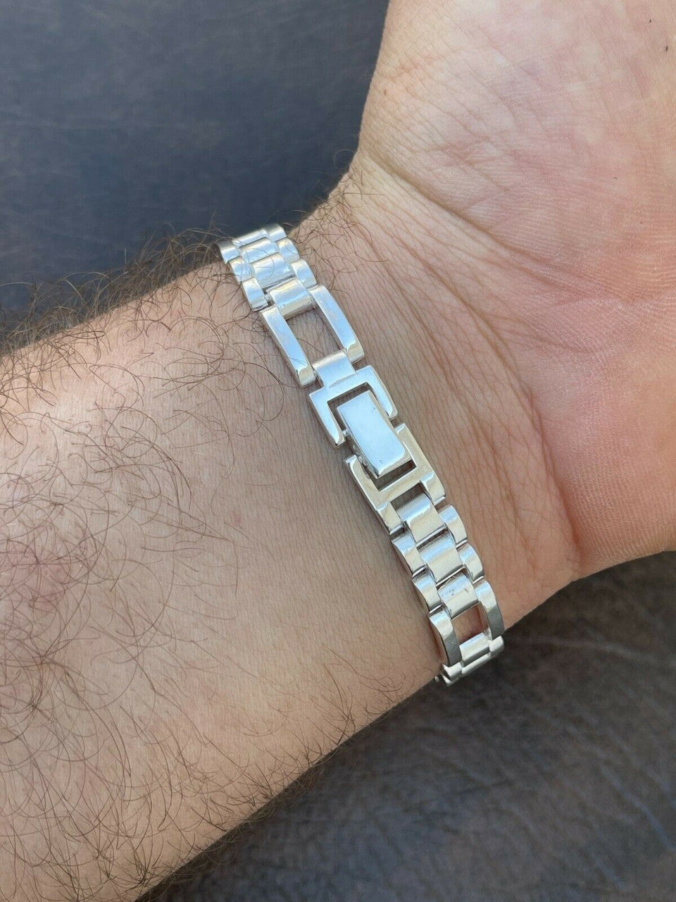 HarlemBling Mens Real Solid 925 Sterling Silver Presidential Panther Link Bracelet Hip Hop