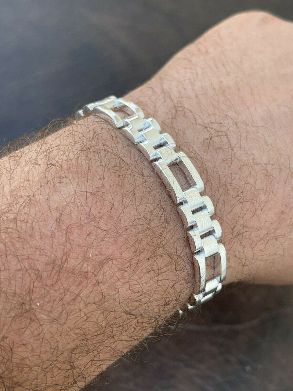 HarlemBling Mens Real Solid 925 Sterling Silver Presidential Panther Link Bracelet Hip Hop