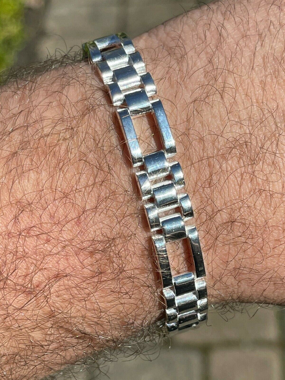 HarlemBling Mens Real Solid 925 Sterling Silver Presidential Panther Link Bracelet Hip Hop