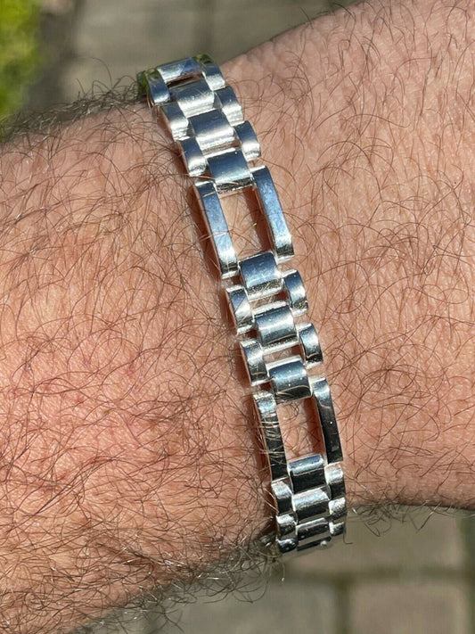 HarlemBling Mens Real Solid 925 Sterling Silver Presidential Panther Link Bracelet Hip Hop