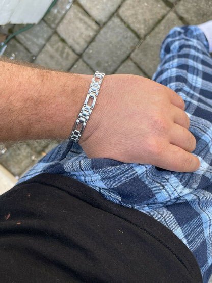 HarlemBling Mens Real Solid 925 Sterling Silver Presidential Panther Link Bracelet Hip Hop