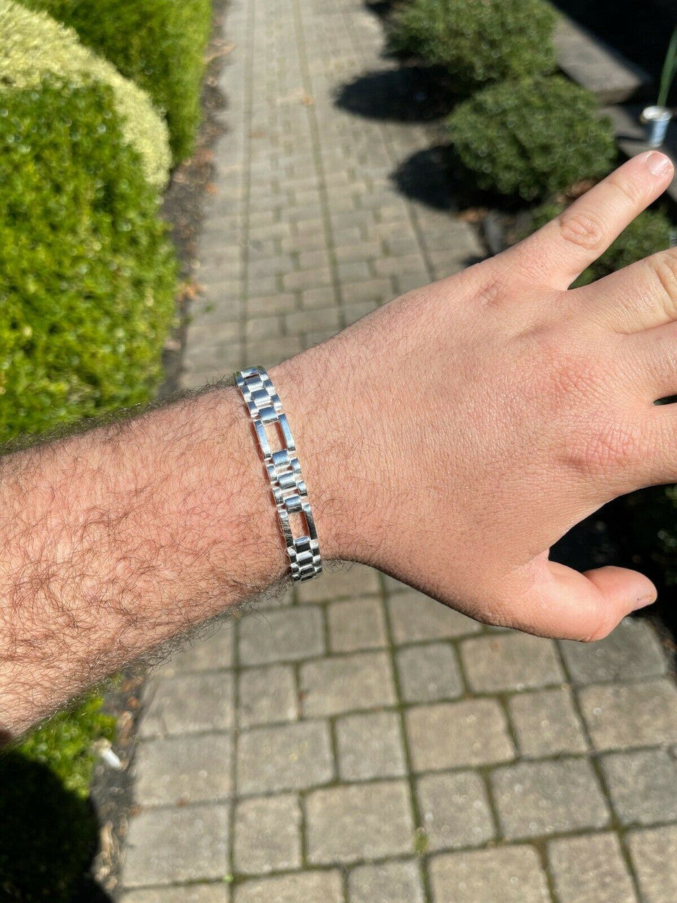 HarlemBling Mens Real Solid 925 Sterling Silver Presidential Panther Link Bracelet Hip Hop