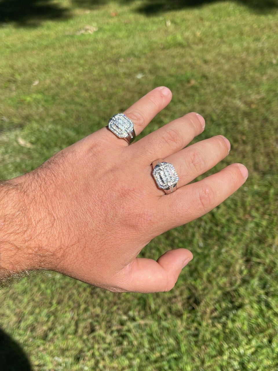 HarlemBling Mens Real Solid 925 Sterling Silver Ring Fully Iced Baguette Diamond Flooded Out