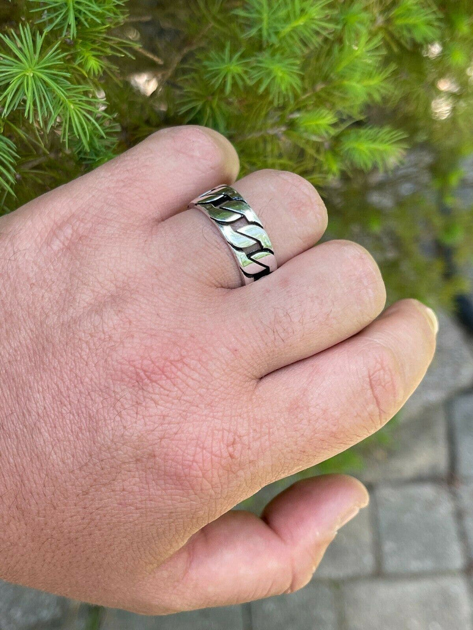 HarlemBling Mens Real Solid 925 Sterling Silver Ring Miami Cuban Link Men Wedding Band 8-13