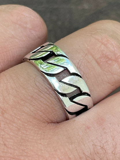 HarlemBling Mens Real Solid 925 Sterling Silver Ring Miami Cuban Link Men Wedding Band 8-13
