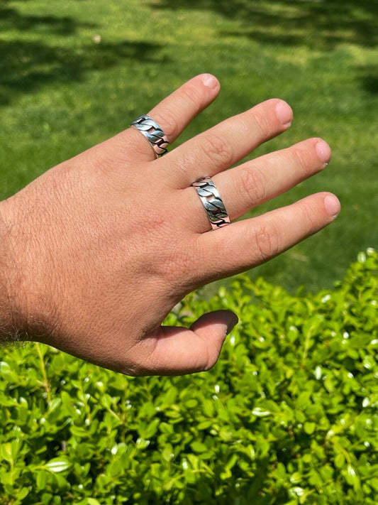 HarlemBling Mens Real Solid 925 Sterling Silver Ring Miami Cuban Link Men Wedding Band 8-13