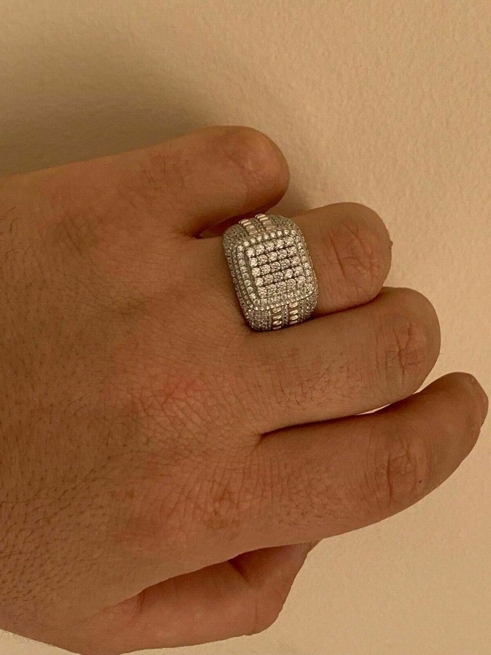 HarlemBling Mens Real Solid 925 Sterling Silver Ring Real Icy Square Cluster Hip Hop Pinky