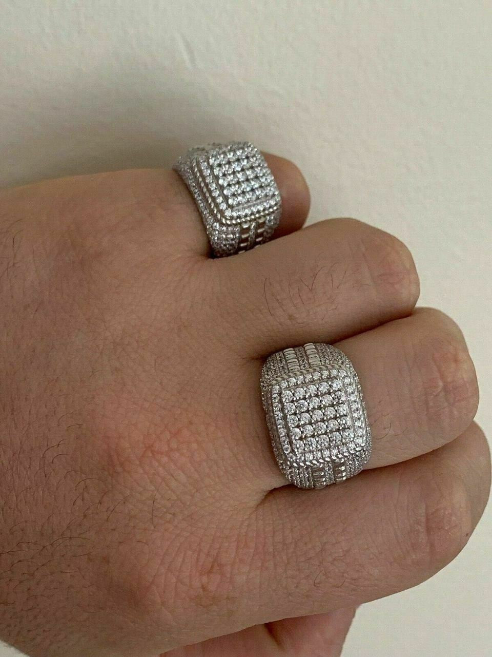 HarlemBling Mens Real Solid 925 Sterling Silver Ring Real Icy Square Cluster Hip Hop Pinky