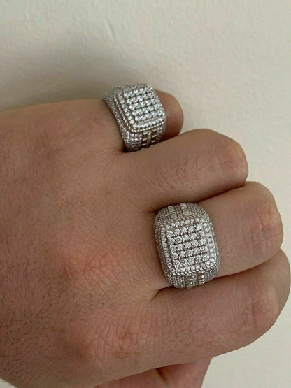 HarlemBling Mens Real Solid 925 Sterling Silver Ring Real Icy Square Cluster Hip Hop Pinky