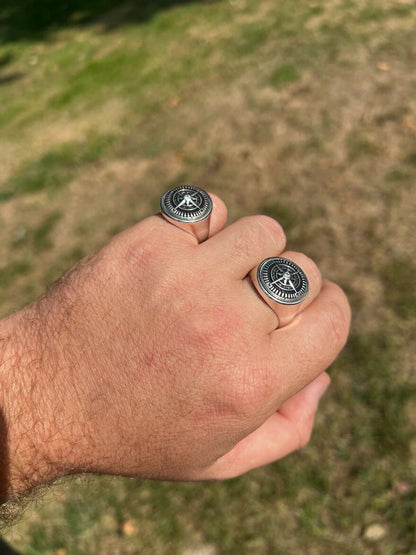 HarlemBling Mens Real Solid 925 Sterling Silver Sailor Navigational North Star Compass Ring