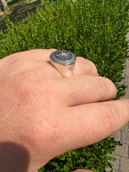 HarlemBling Mens Real Solid 925 Sterling Silver Sailor Navigational North Star Compass Ring