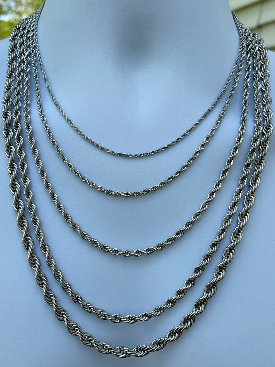 Rope Chain Necklace - White Gold Plated Stainless Steel - 18"-30" - 2mm-6mm
