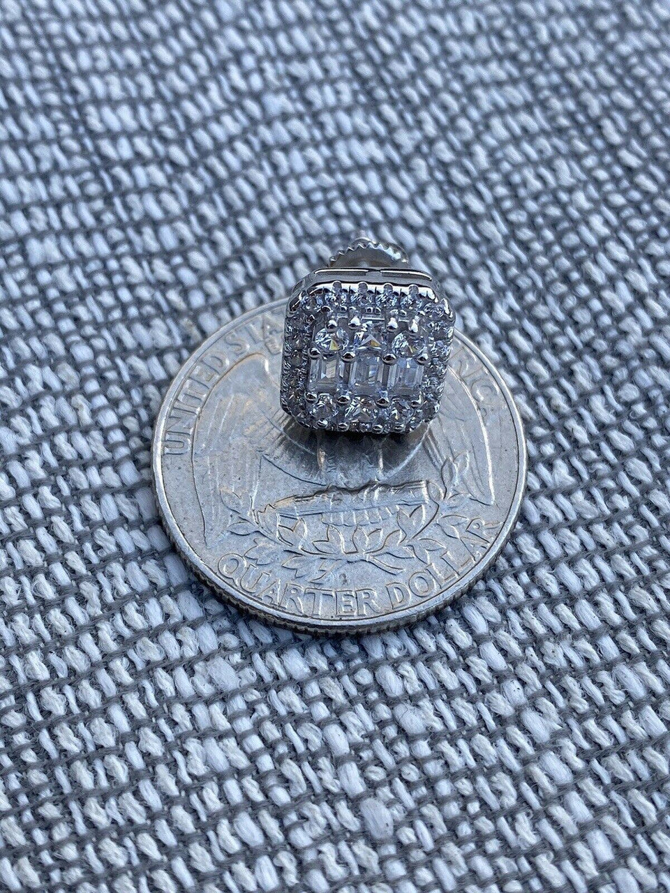 HarlemBling Mens Real Solid Sterling Silver Iced Baguette Diamond Hip Hop Earrings Studs