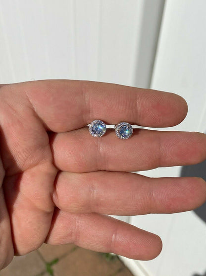 HarlemBling Mens Real Solid Sterling Silver Iced Diamond Hip Hop Earrings Studs Small Round