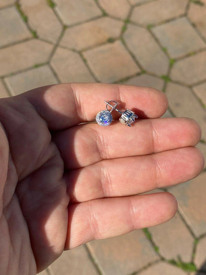 HarlemBling Mens Real Solid Sterling Silver Iced Diamond Hip Hop Earrings Studs Small Round