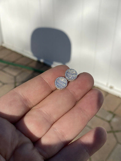 HarlemBling Mens Real Solid Sterling Silver Iced Round Baguette Diamond Hip Hop Earrings