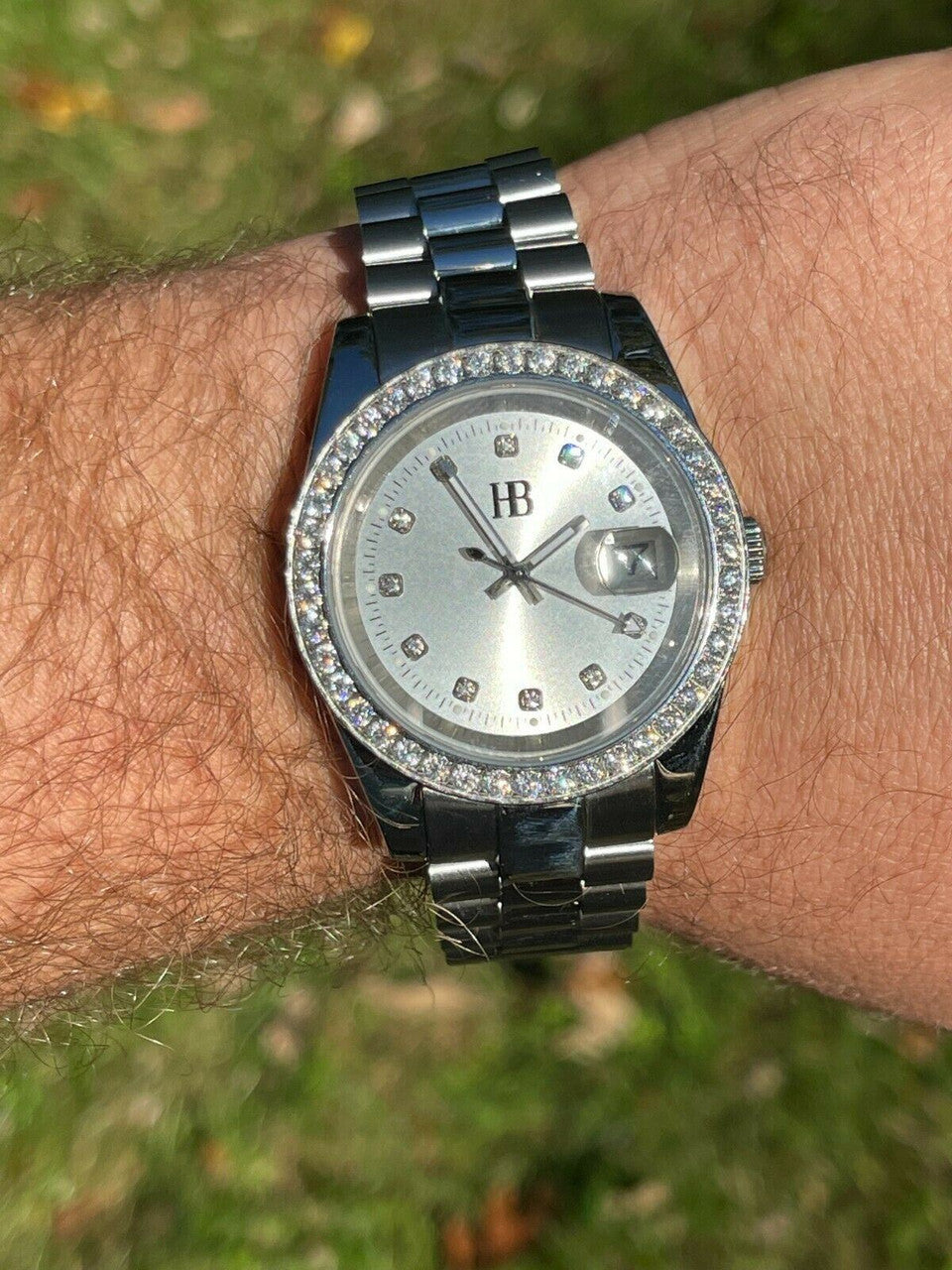 HarlemBling Mens Real Stainless Iced 3.3ct Moissanite Watch Pass Diamond Tester 41mm Pearl