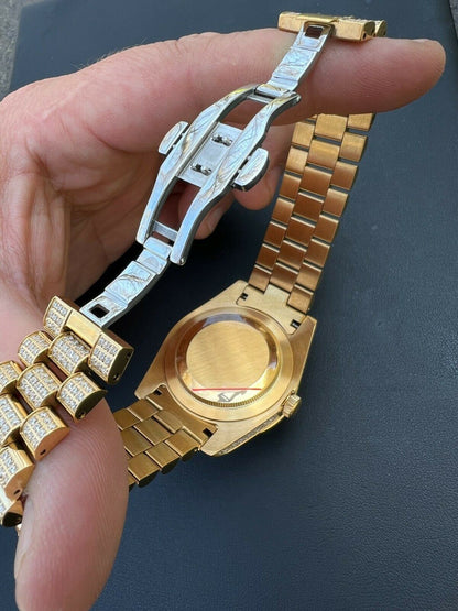 HarlemBling Mens Red Dial Presidential Real SS 41mm Gold Watch Iced 12ct Flooded Out Diamond